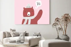 Obraz: Cute bear wearing a scarf waving his paw. hand drawn vector illustration.