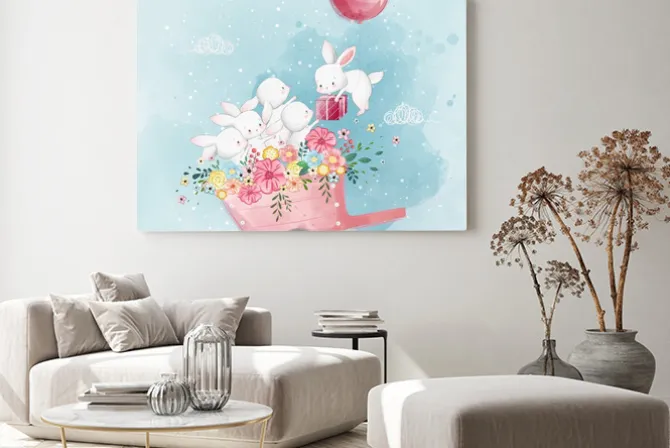 Obraz: Cute bunny playing on the cart