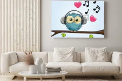 Obraz: Cute cartoon sowa ze słuchawkami