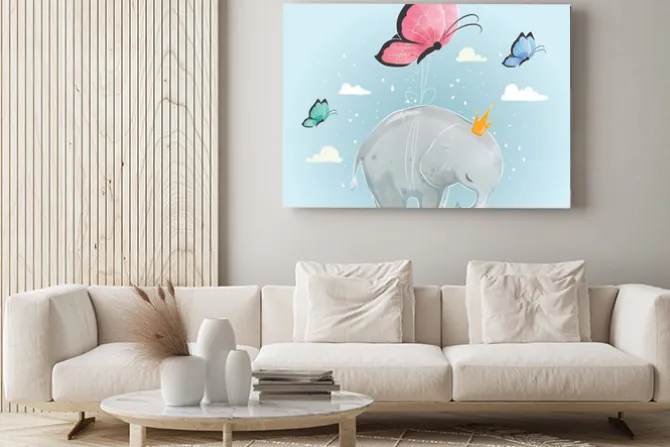 Obraz: Cute elephant flying with a butterfly