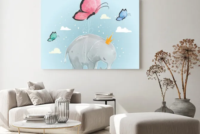 Obraz: Cute elephant flying with a butterfly
