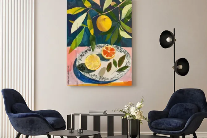 Obraz: Cytryna i martwa natura w stylu olejnym