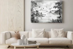 Obraz: Czarno-biały krajobraz w stylu chinoiserie