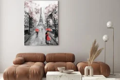 Obraz: Czarno-czerwony krajobraz paryż z widokiem na wieżę eiffla