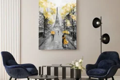 Obraz: Czarno-żółty pejzaż z widokiem na wieżę eiffla