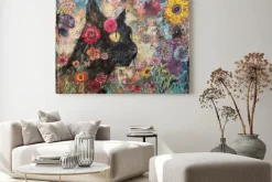 Obraz: Czarny kot w polu kwiatów