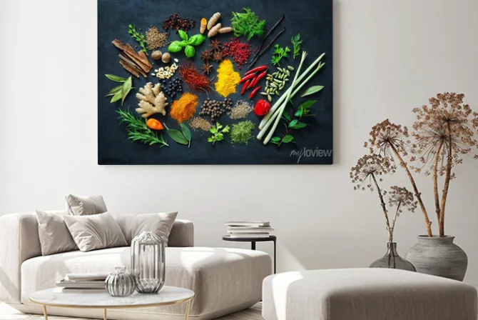 Obraz: Czarny stół z przyprawami