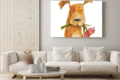 Obraz: Czerwony pies z kwiatami. akwarela ilustracji. rysunek ręczny