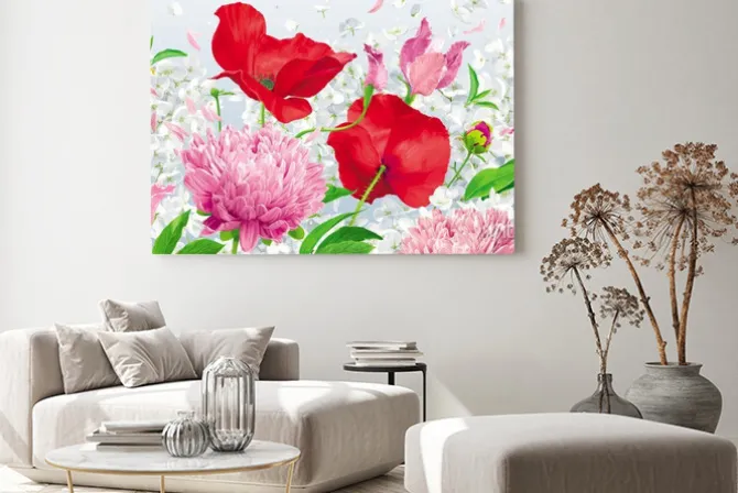 Obraz: Czerwony, różowy i biały wiosną i latem kwiaty tło wektor