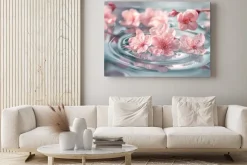 Obraz: Delikatne różowe kwiaty unoszące się na wodzie