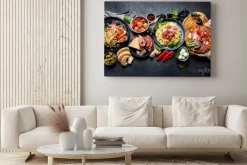 Obraz: Dinner table of italian meals dishes.