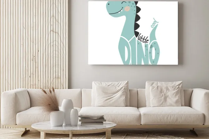 Obraz: Dinozaur chłopca ładny druk. małe fajne hasło i napis dino.