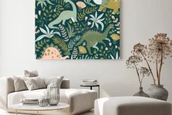 Obraz: Dinozaury wśród liści i kwiatów