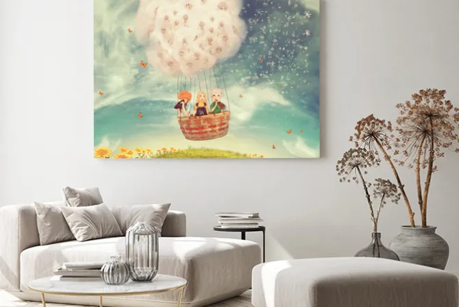 Obraz: Dzieci w balonie z dmuchawcami