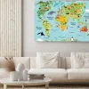 Obraz: Dziecięca mapa świata z nazwami kontynentów i zwierzętami