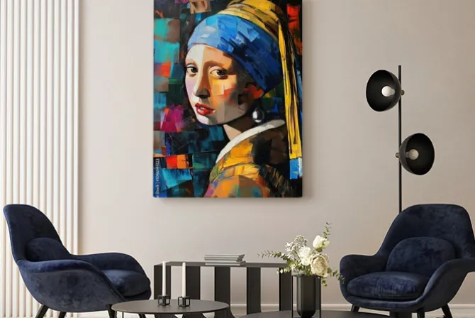 Obraz: Dziewczyna z perłą w abstrakcyjnej koncepcji