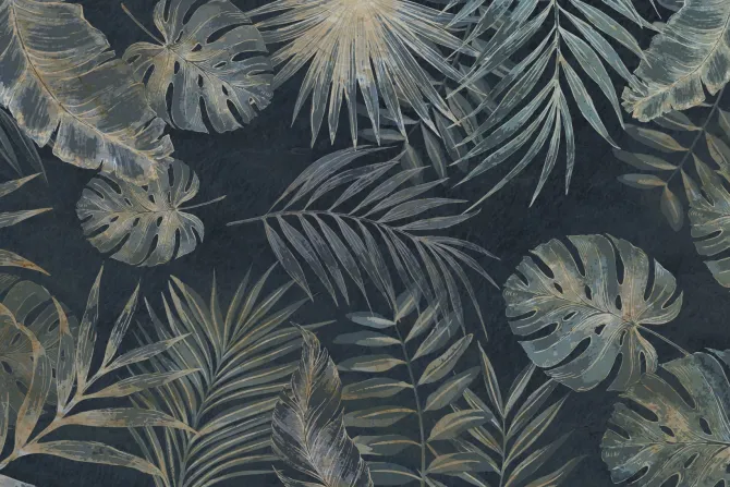 Obraz: Egzotyczne liście z monsterami i palmami