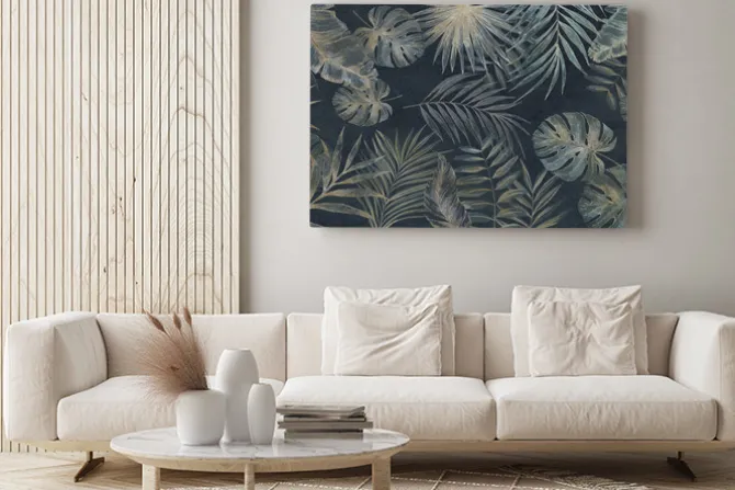 Obraz: Egzotyczne liście z monsterami i palmami