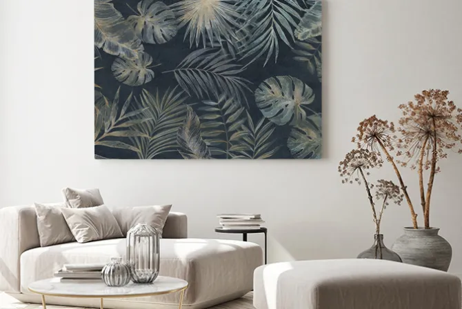 Obraz: Egzotyczne liście z monsterami i palmami