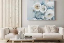 Obraz: Eleganckie złoto-białe kwiaty na błękitnym tle