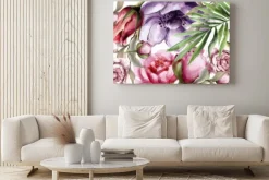 Obraz: Floral watercolor background vector. beautiful peony, roses and