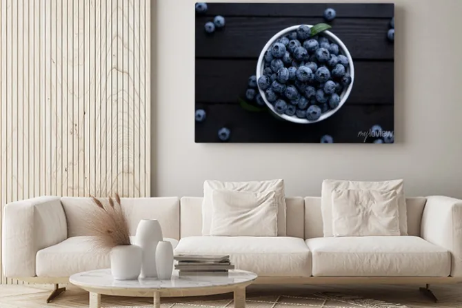 Obraz: Fresh blueberry background, blueberries with space for text.