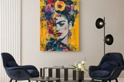Obraz: Frida kahlo wśród kwiatów abstrakcyjny portret kobiety
