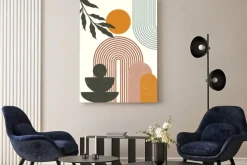 Obraz: Geometryczne kształty i rośliny w stylu boho