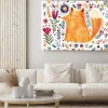Obraz: Hand drawn illustration with cute fox, flowers and leaves. spring