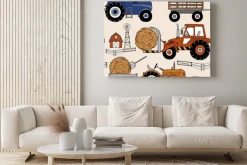 Obraz: Hand drawn tractors and farmhouse seamless vector pattern. perfect