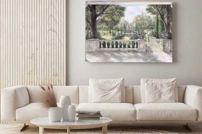 Obraz: Hand drawn watercolor sketch with landscape and fountain. the