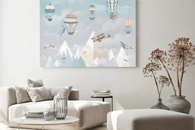 Obraz: Ilustracja balony nad górami