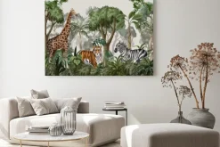 Obraz: Jungle landscape with wild animals for kids. vector.