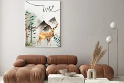 Obraz: Kartkę z życzeniami z tłem lasu i gór. motyw dziecięcy. pocztówka