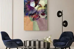 Obraz: Kobieta i gołąb kolorowa akwarela