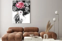 Obraz: Kobieta z kwiatami ilustracja modowa w akwareli