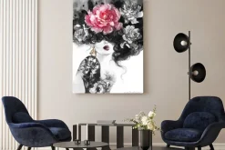 Obraz: Kobieta z kwiatami ilustracja modowa w akwareli