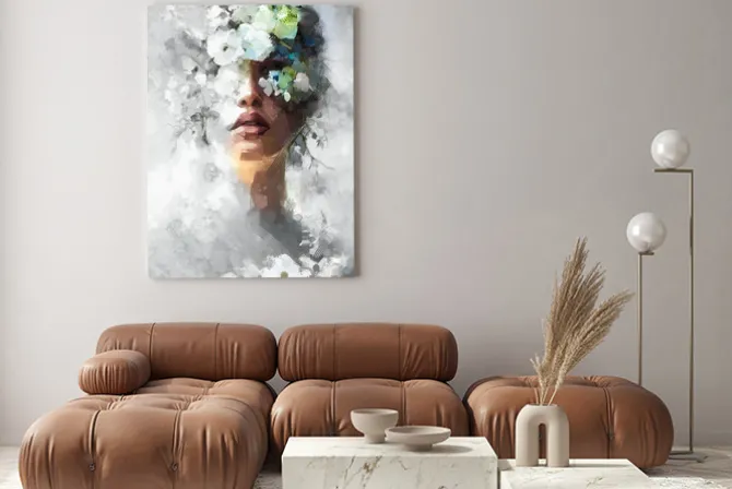 Obraz: Kobieta zasłonięta kwiatowym tłem