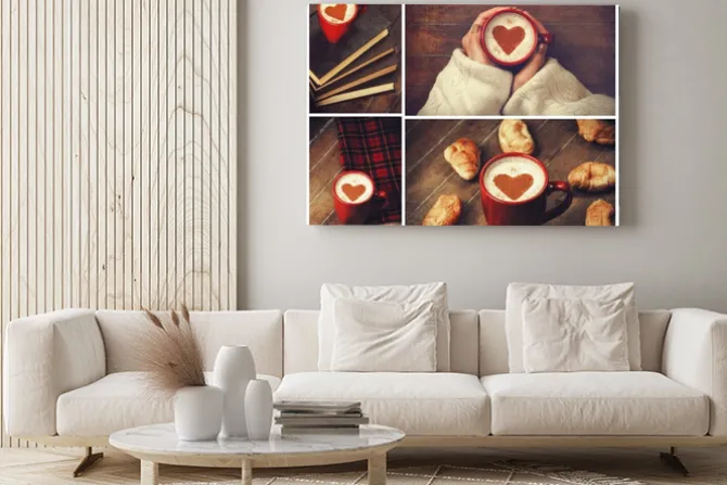 Obraz: Kolaż zdjęć z kubka i kształt serca.