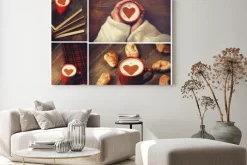 Obraz: Kolaż zdjęć z kubka i kształt serca.