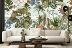 Obraz: Kolorowa papuga wśród liści i kwiatów