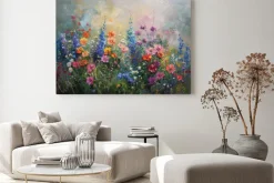 Obraz: Kolorowe wiosenne kwiaty na łące malowniczy krajobraz