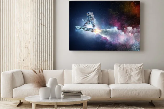 Obraz: Kosmita na latającej desce. różne środki przekazu