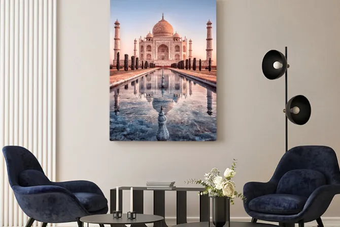 Obraz: Krajobraz o wschodzie słońca taj mahal w indiach