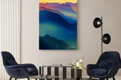 Obraz: Krajobraz z kolorowych gór na zachodzie lub świcie.