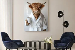 Obraz: Krowa górska z kubkiem kawy abstrakcja