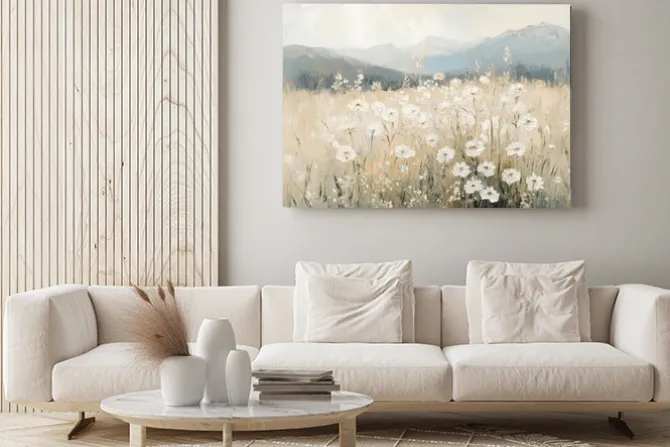 Obraz: Kwiecista łąka na tle krajobrazu górskiego