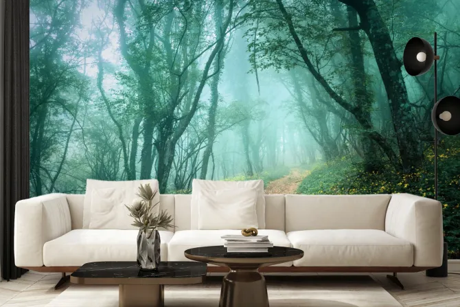 Obraz: Las we mgle tajemniczy krajobraz