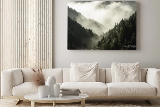 Obraz: Leśne pagórki we mgle