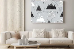 Obraz: Śliczna ręka przedstawiona wzorem wzoru z góry i górami. twórczy